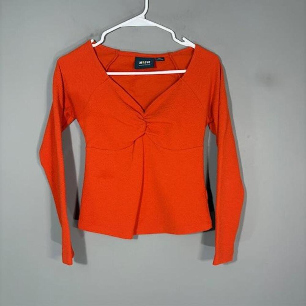 Maeve T-Shirt Womens XS Orange Solid V Neck Long Sleeve Twist Front Jersey Top